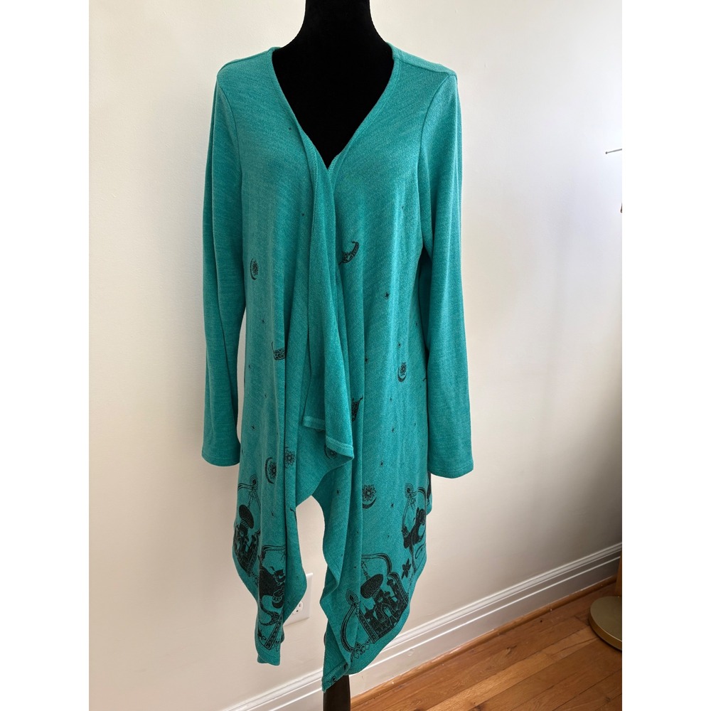Disney Aladdin Jasmine Genie Teal Open Front Cardigan XL Long Sleeve Waterfall